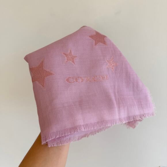 Coach Silk Wool Blend Metallic Stars Large Square Scarf OS - Picture 7 of 7